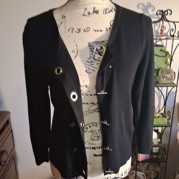 Carmen Marc Valvo Black Women's Cardigan Silver Toggle Buttons Jacket Size Small - Picture 7 of 10